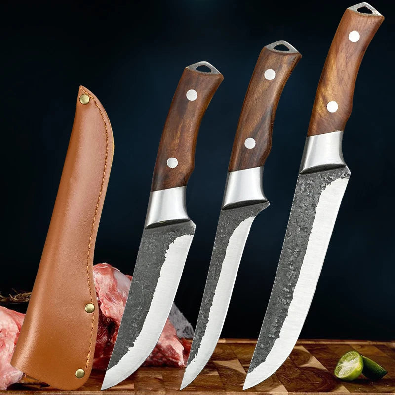 Forged Kitchen Chef Knife Set High Carbon Steel Meat Fish Fruit Knives Professional Butcher Boning Cleaver Knife with Cover